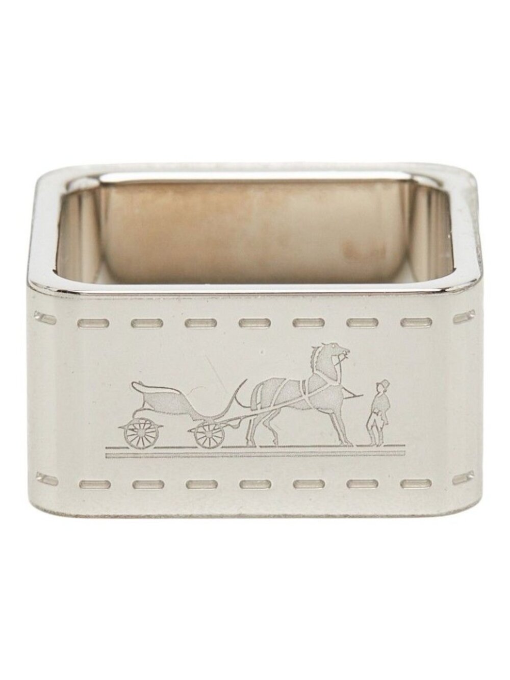 Hermes Bolduc Square Scarf Ring Silver Metal